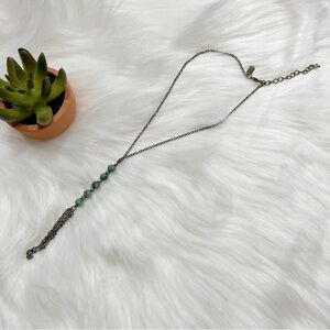 New Anthropologie Boho Teal Beaded Dark Gold Tassel Necklace